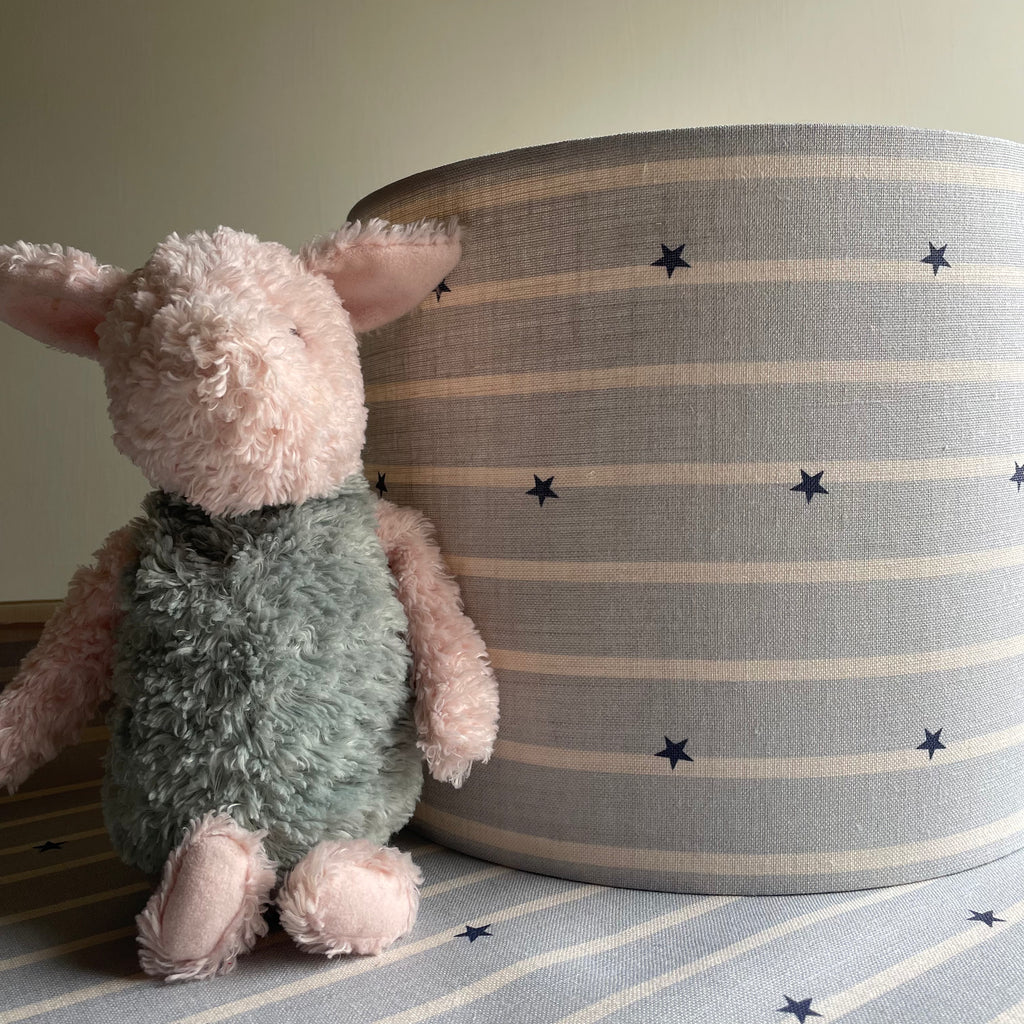 Stars and Stripes Sky and Navy on Cream Linen Drum Lampshade