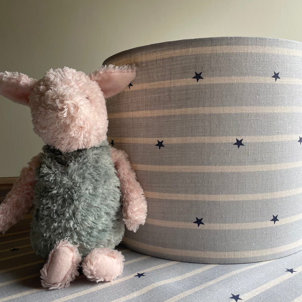 Stars and Stripes Sky and Navy on Cream Linen Drum Lampshade