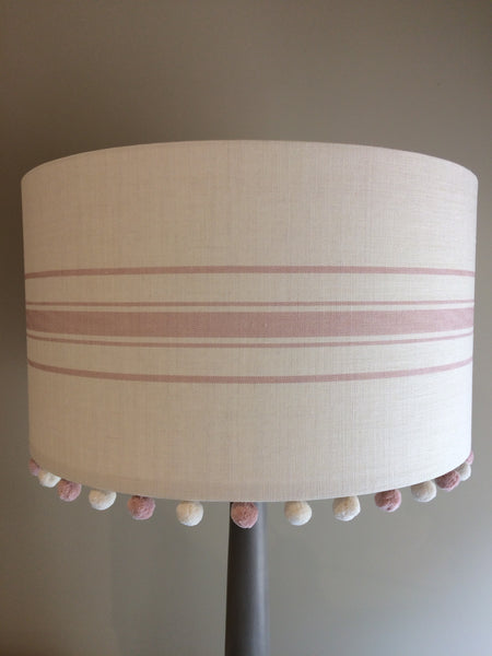 Danish Stripe Pale Pink Icing Linen Pom Pom Lampshade