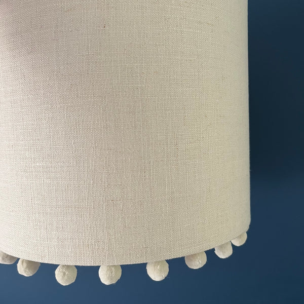Ivory Linen Lampshade with Ivory  Pom Poms