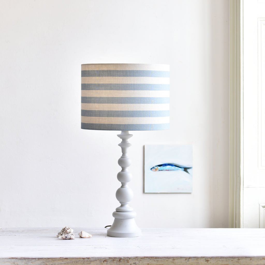 Summer Stripe Blue Gray  Linen Drum Lampshade