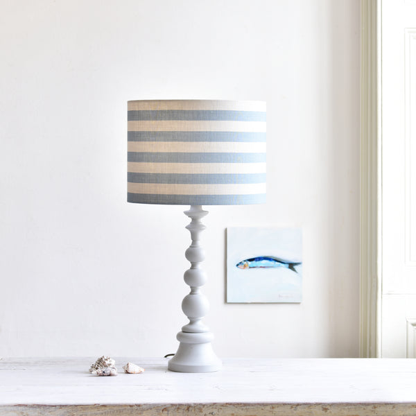 Summer Stripe Blue Gray  Linen Drum Lampshade
