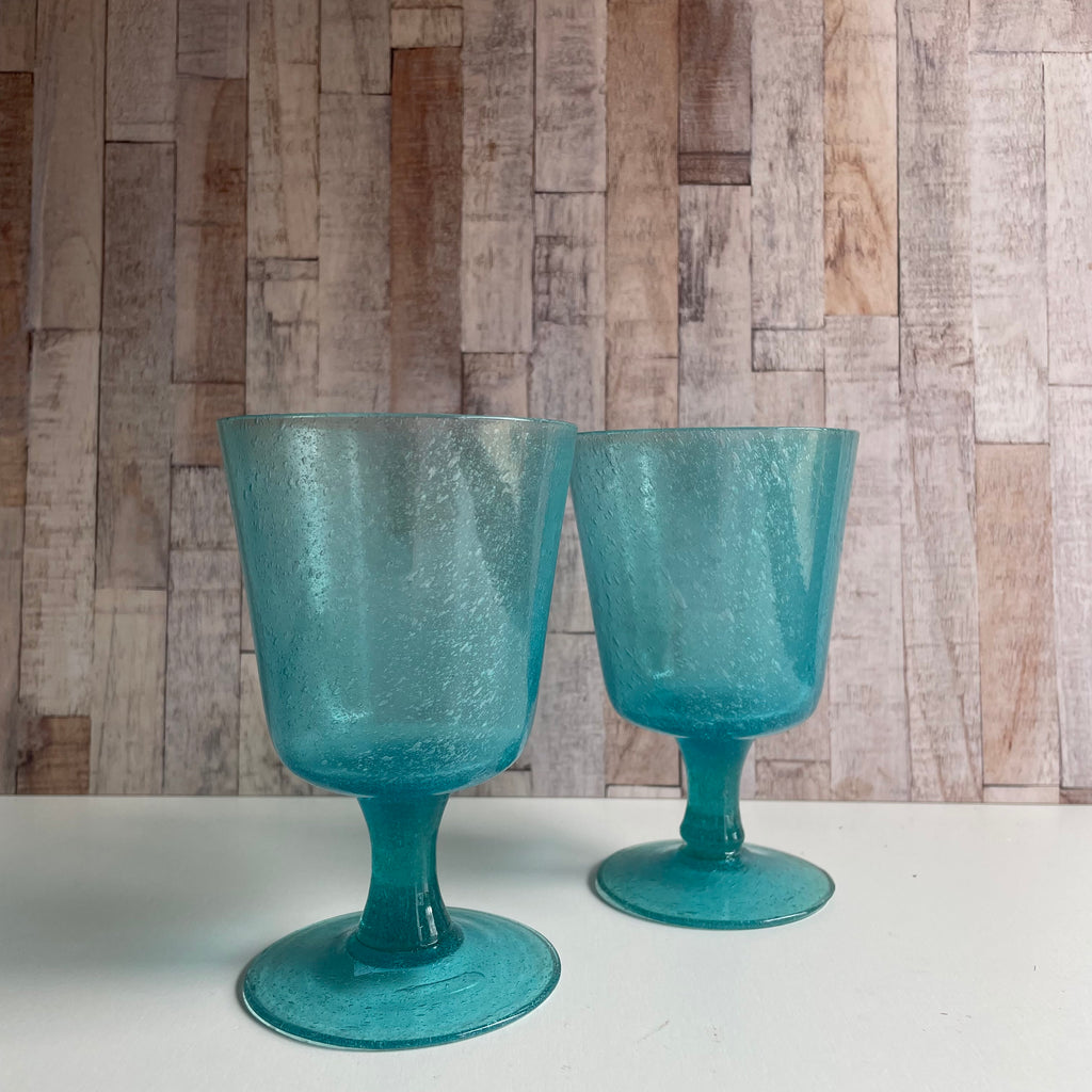 Handmade Recycled Glass Wine Glass - Honey Bird Blue