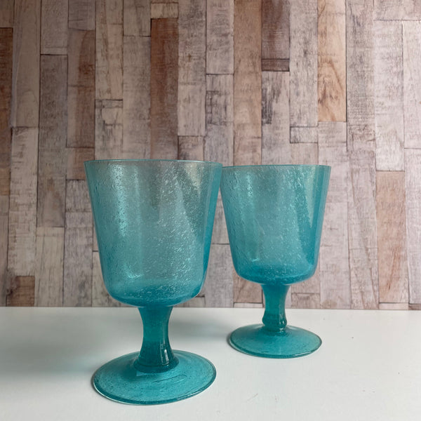 Handmade Recycled Glass Wine Glass - Honey Bird Blue