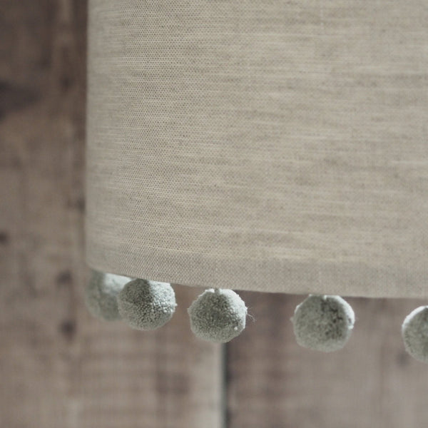 Natural Linen Grey Pom Pom Lampshade