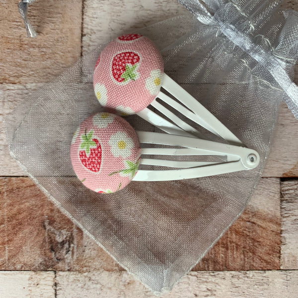 Strawberry Button Hair Slides - Pink