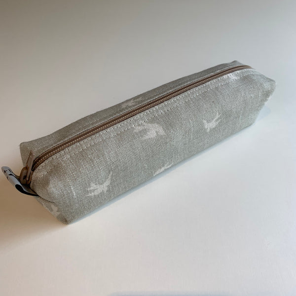 Sky Lark Linen Pencil Case - Grey