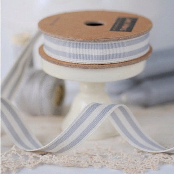 Grey & Cream Striped Ribbon - Lolly & Boo - 1
