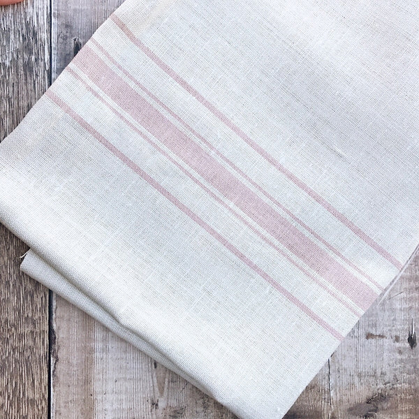 Peony & Sage Danish Stripe Linen Pink Icing - Offcut