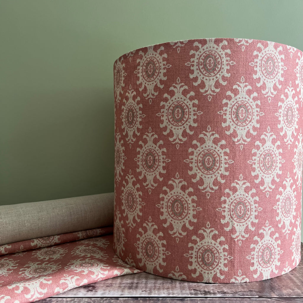 Peony & Sage Ikat Soft Red Clay and Sludge on Stone  Linen Drum Lampshade