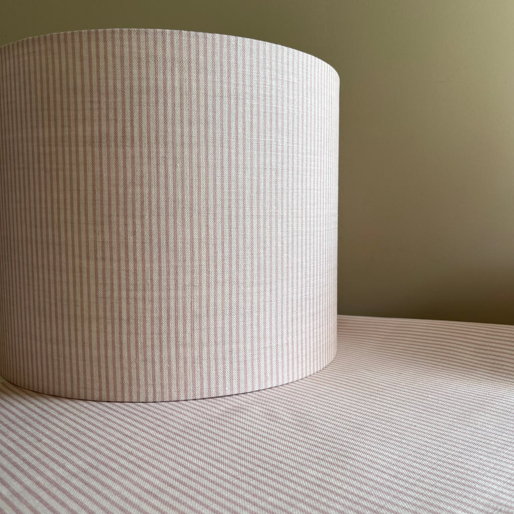Skinny Pinstripe Antique Dusty Pink on Cream Linen  Drum Lampshade