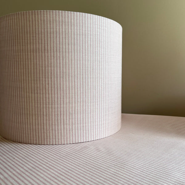 Skinny Pinstripe Antique Dusty Pink on Cream Linen  Drum Lampshade