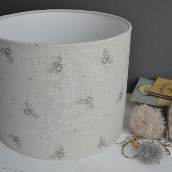 Grey Busy Bees Linen Drum Lampshade - Lolly & Boo - 1