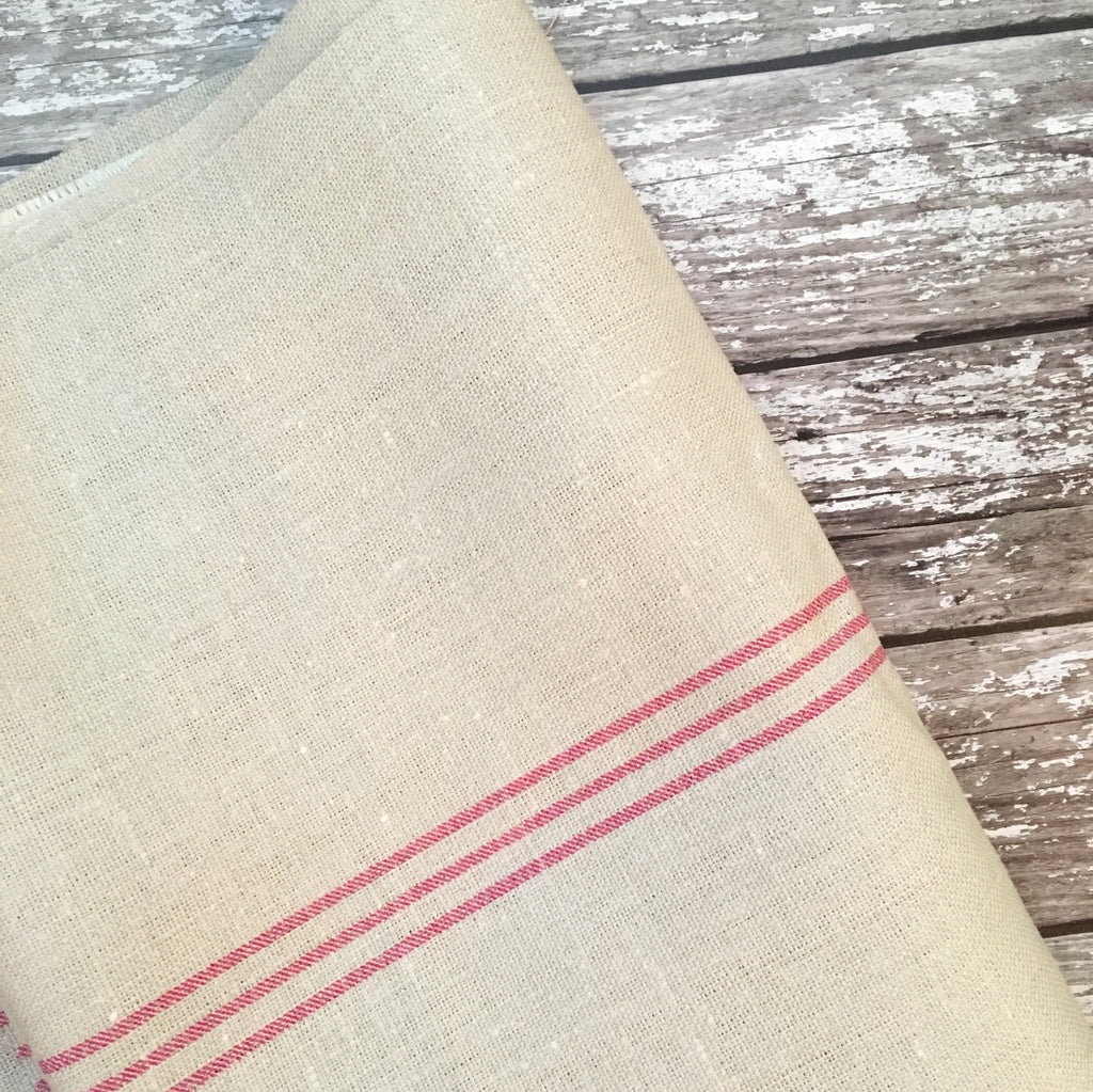 Peony & Sage Triple Stripe on Grainsack Linen - Offcut
