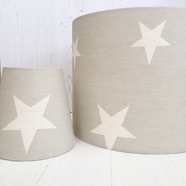 All Stars (Large Ivory Stars) on Gustavian Grey Linen Lampshade