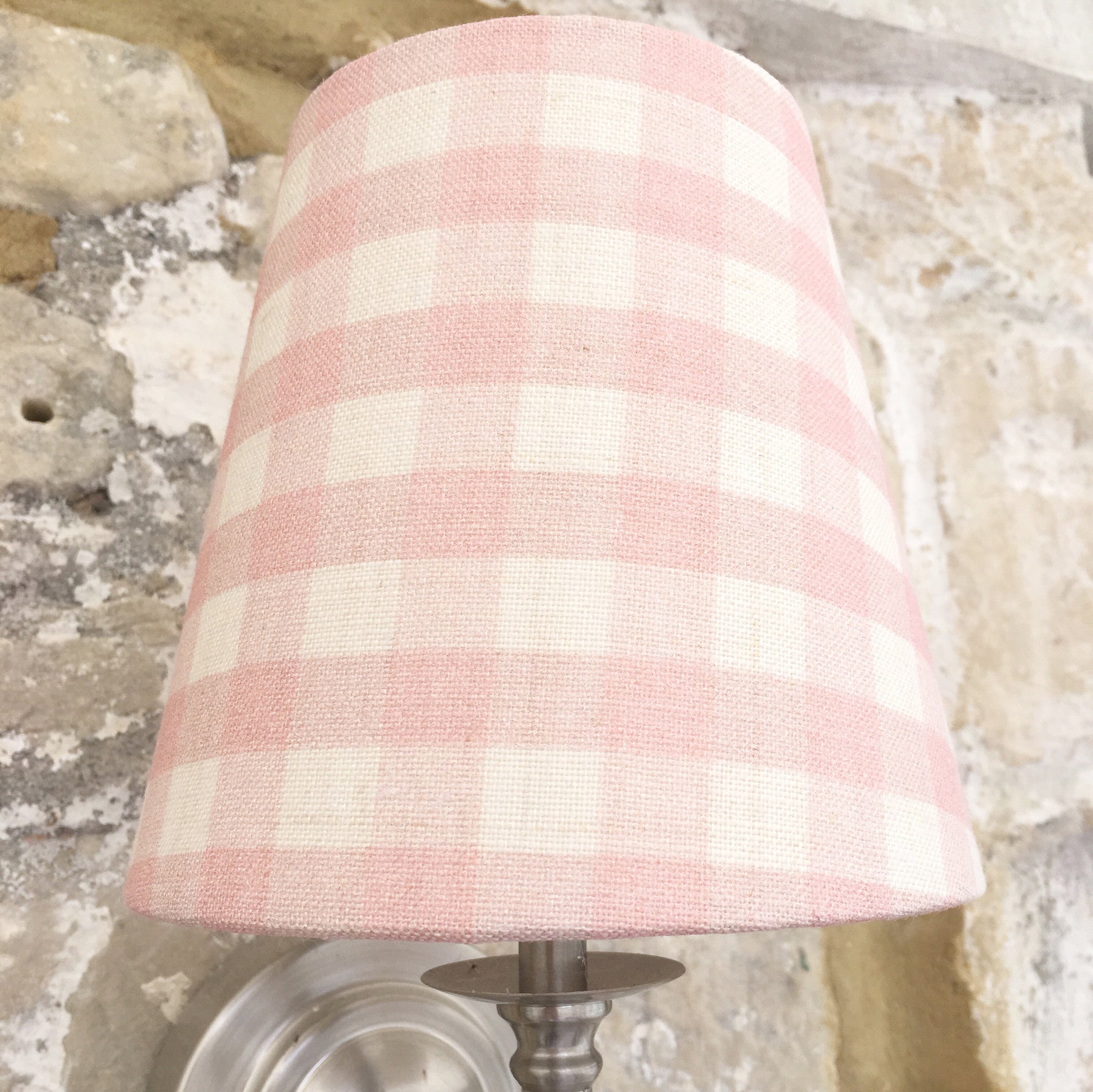 Pink Small Check Linen Lampshade Lolly Boo