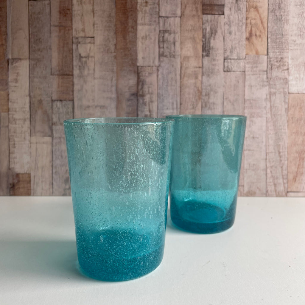 Handmade Recycled Glass Tumbler - Honey Bird Blue