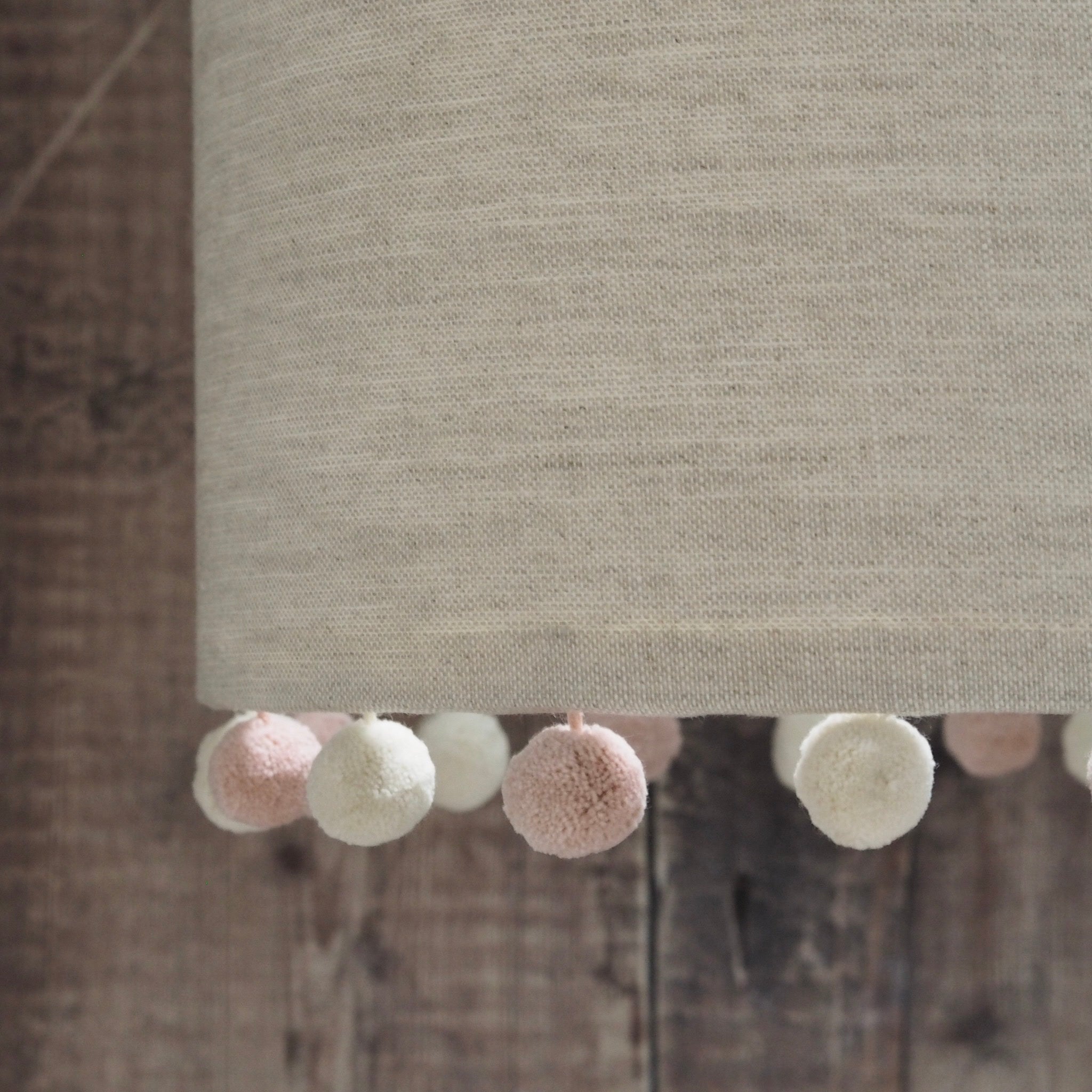 Natural Linen Pink & Ivory Pom Pom Lampshade – Lolly & Boo