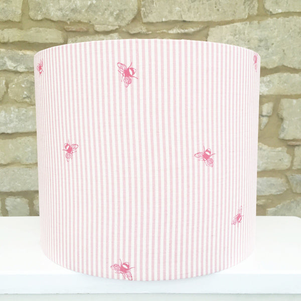 Bees Pinstripe (raspberry) Linen Lampshade - Lolly & Boo - 1