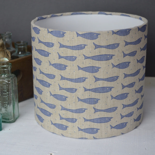 Little Fishes Linen Drum Lampshade - Lolly & Boo - 1