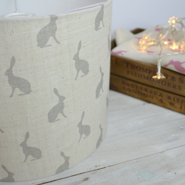 Grey Hares Linen Drum Lampshade - Lolly & Boo - 1