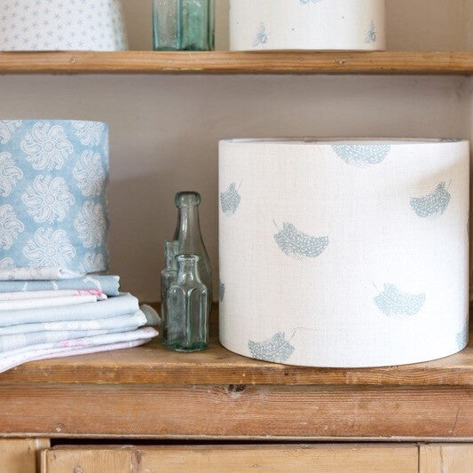 Falling Feathers (duck egg) Linen Lampshade - Lolly & Boo - 1