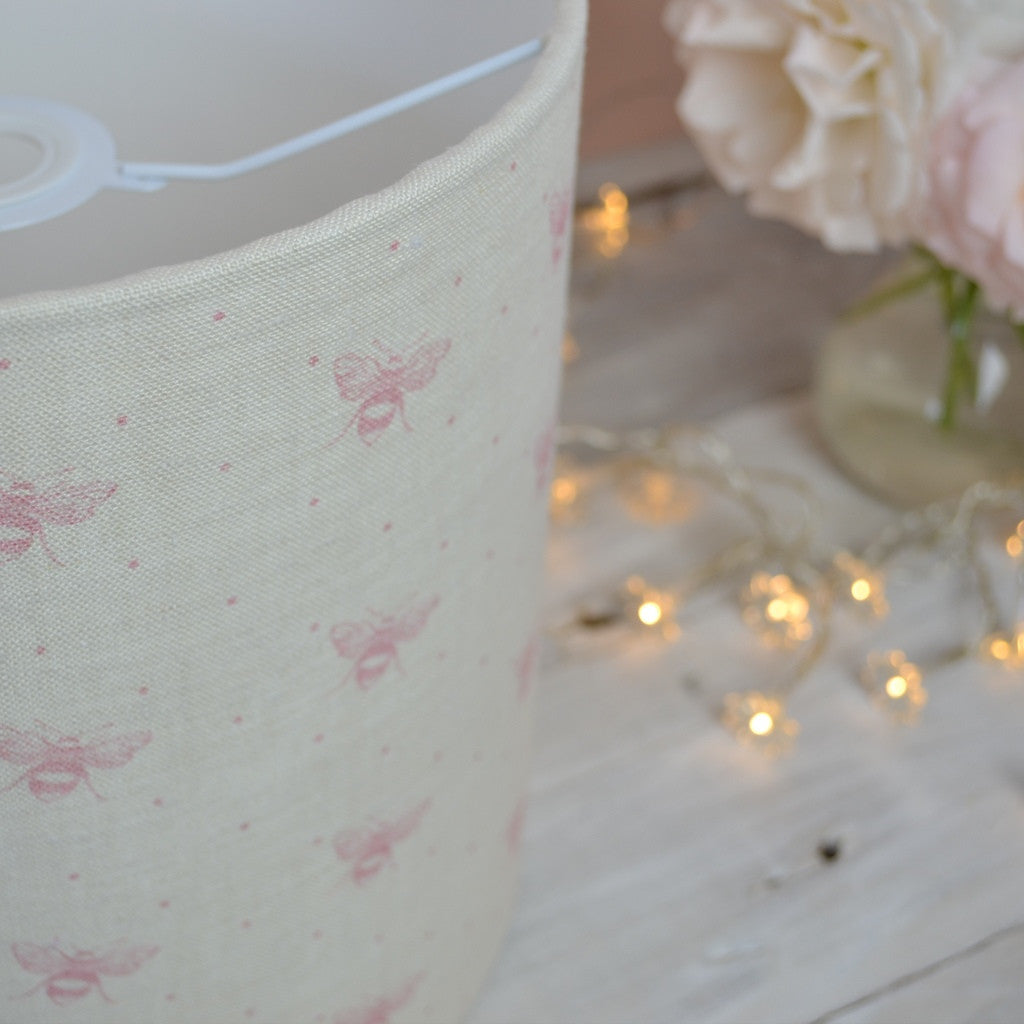 Blush Pink Just Bees Linen Drum Lampshade - Lolly & Boo - 1