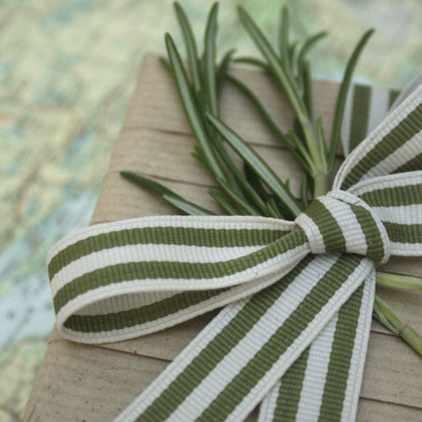 Sage & Cream Striped Ribbon - Lolly & Boo - 1