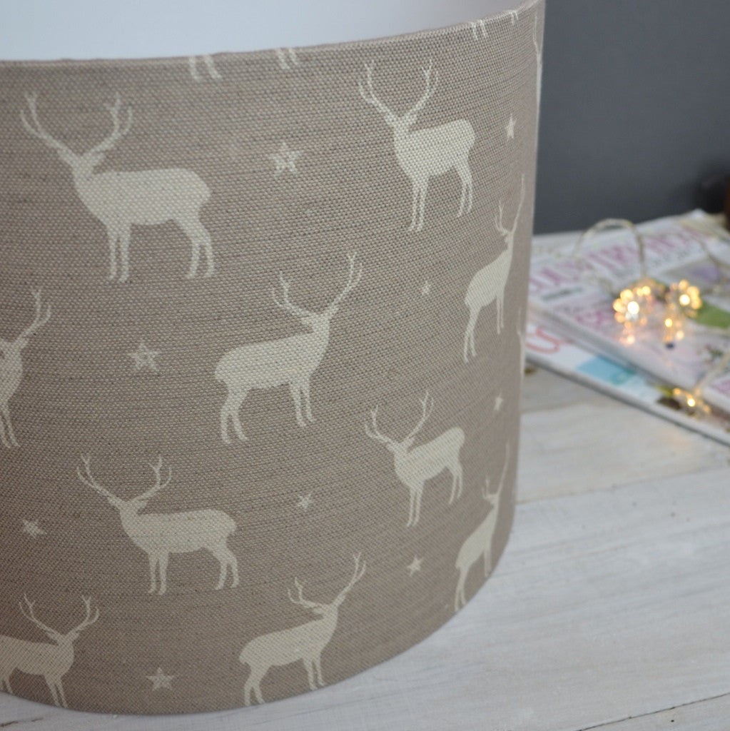 Truffle Stag All Star Linen Drum Lampshade - Lolly & Boo - 1